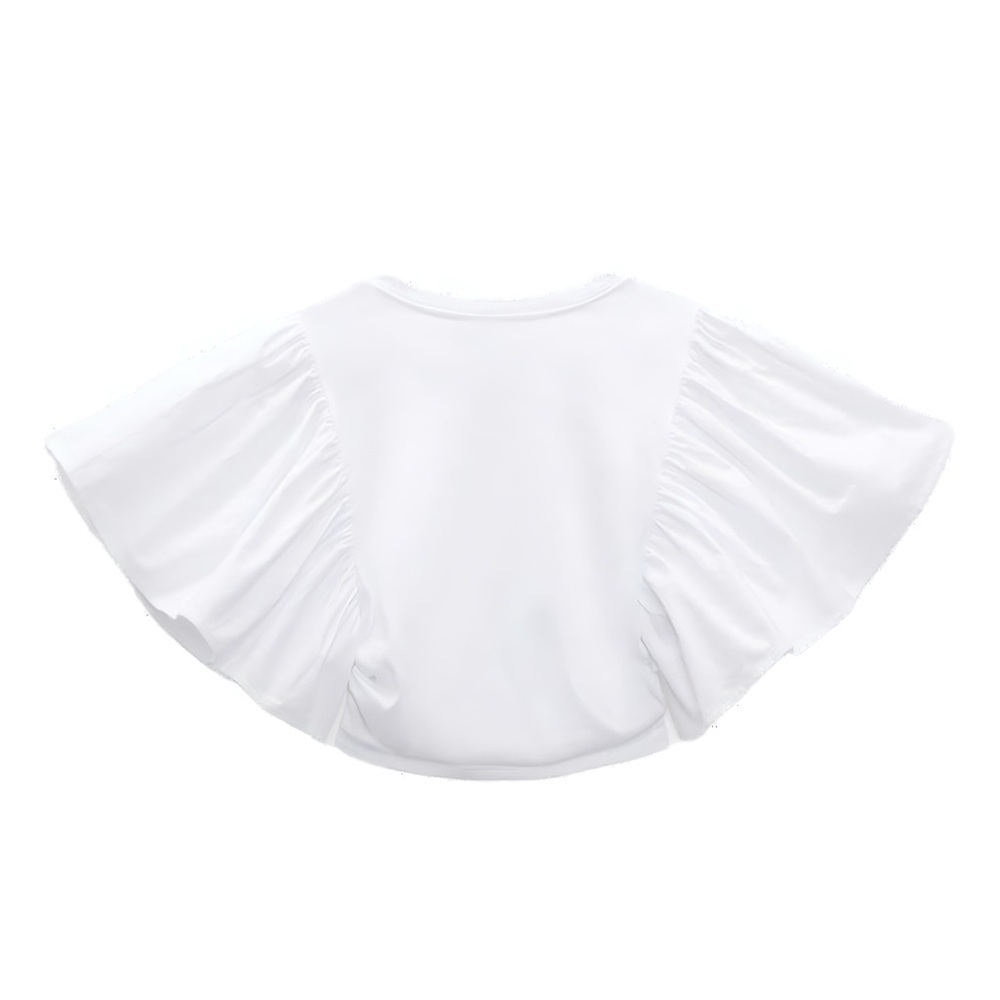 (NWOT) ZARA White Ruffled Crop Top | Puff Bell Sleeves Ruched Hem | Size Small - Picture 4 of 10